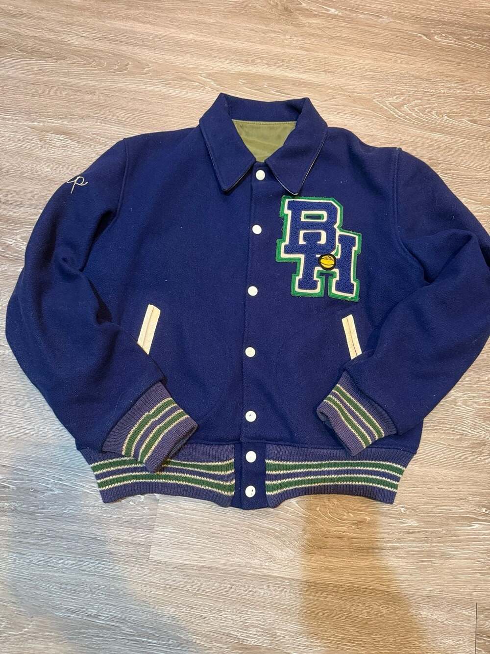 Vintage BH Basketball Varsity Letterman Jacket Wool Blend Blue Green